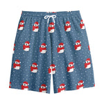 Christmas Snowy Penguin Pattern Print Cotton Shorts