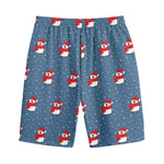 Christmas Snowy Penguin Pattern Print Cotton Shorts