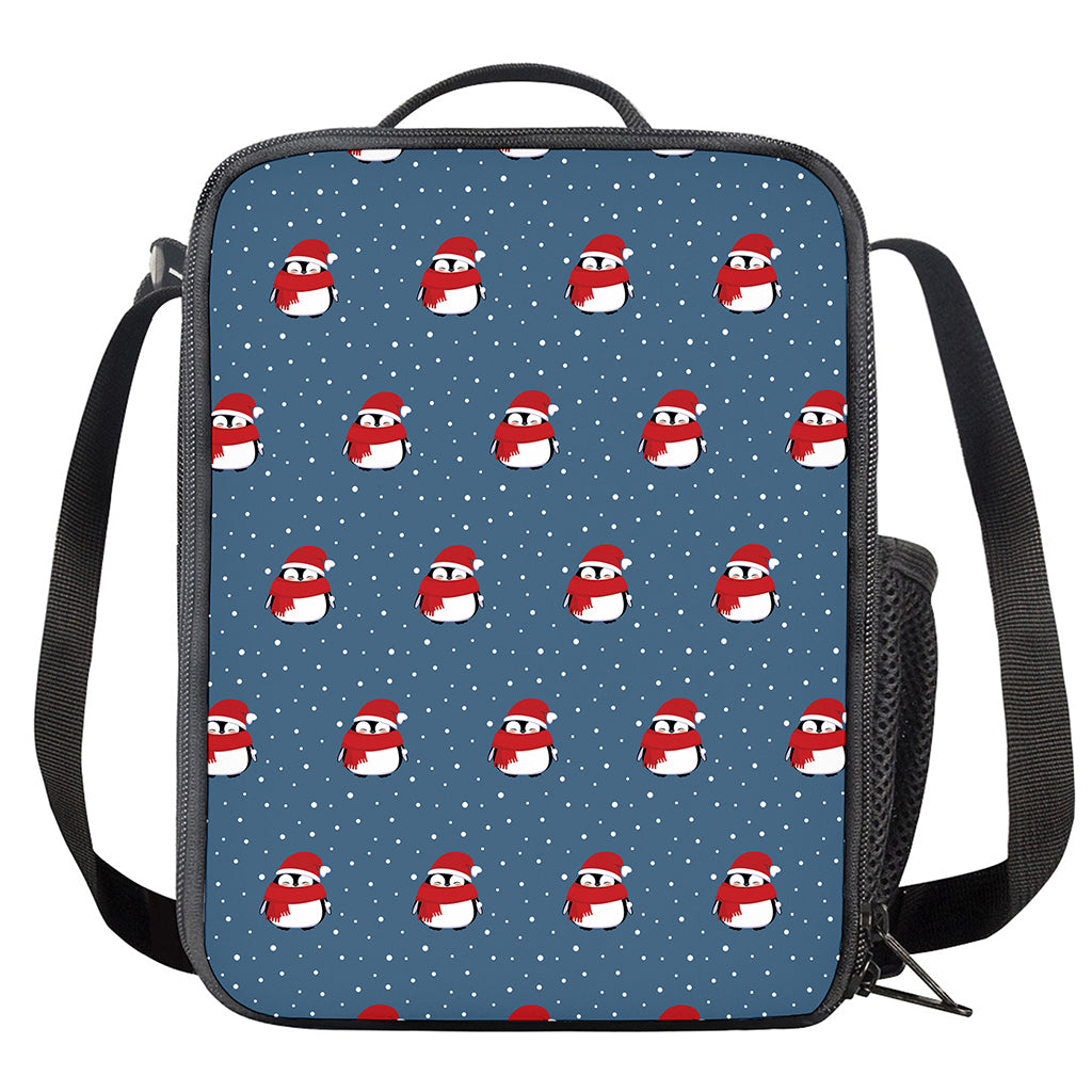 Christmas Snowy Penguin Pattern Print Crossbody Lunch Bag