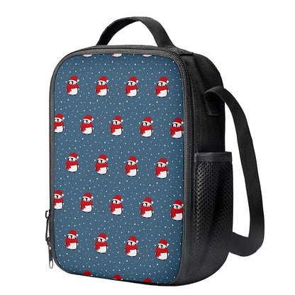Christmas Snowy Penguin Pattern Print Crossbody Lunch Bag