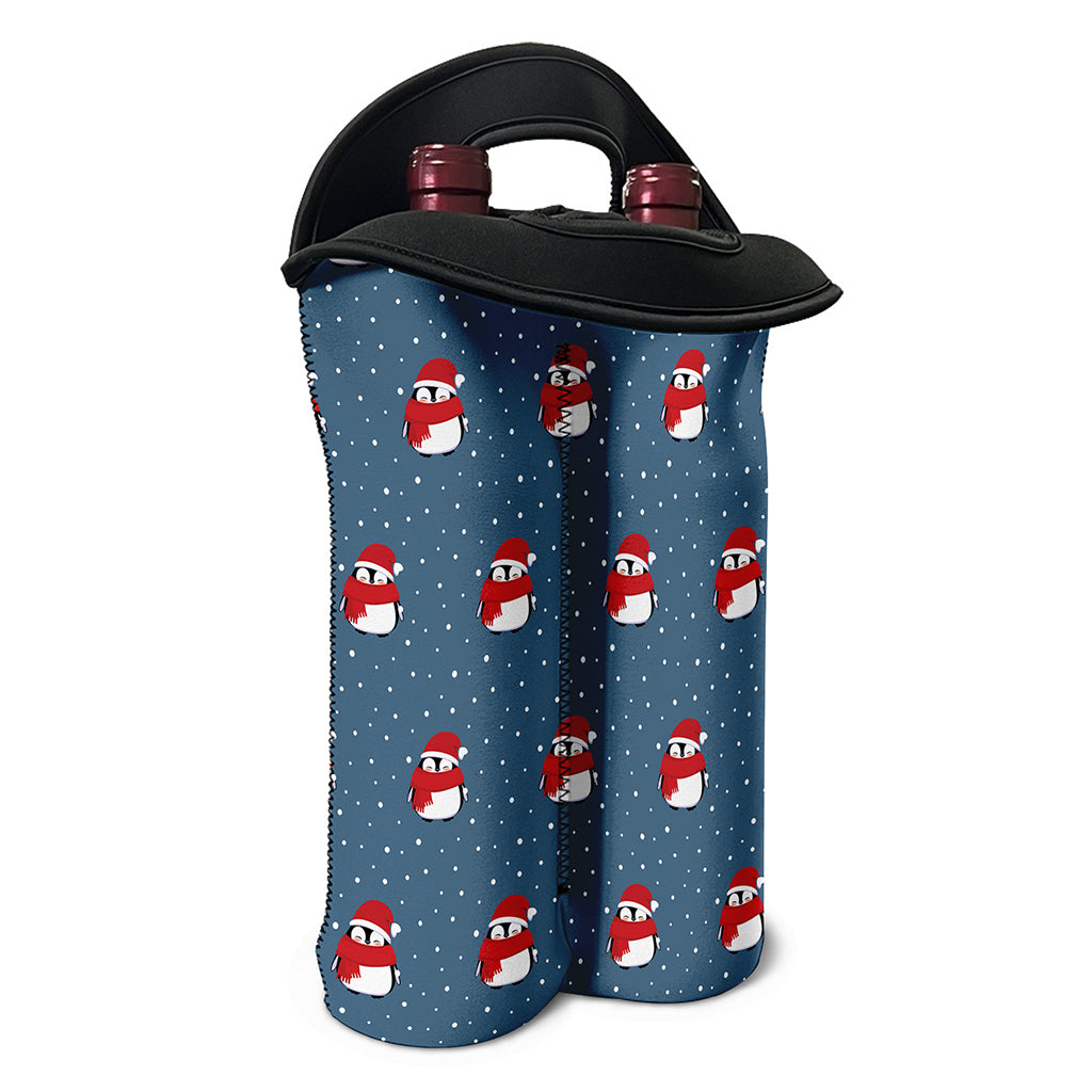 Christmas Snowy Penguin Pattern Print Double Neoprene Wine Tote