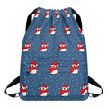 Christmas Snowy Penguin Pattern Print Drawstring Backpack