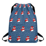 Christmas Snowy Penguin Pattern Print Drawstring Backpack