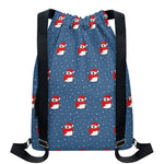 Christmas Snowy Penguin Pattern Print Drawstring Backpack