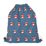 Christmas Snowy Penguin Pattern Print Drawstring Bag