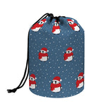 Christmas Snowy Penguin Pattern Print Drawstring Makeup Bag