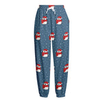 Christmas Snowy Penguin Pattern Print Fleece Lined Knit Pants