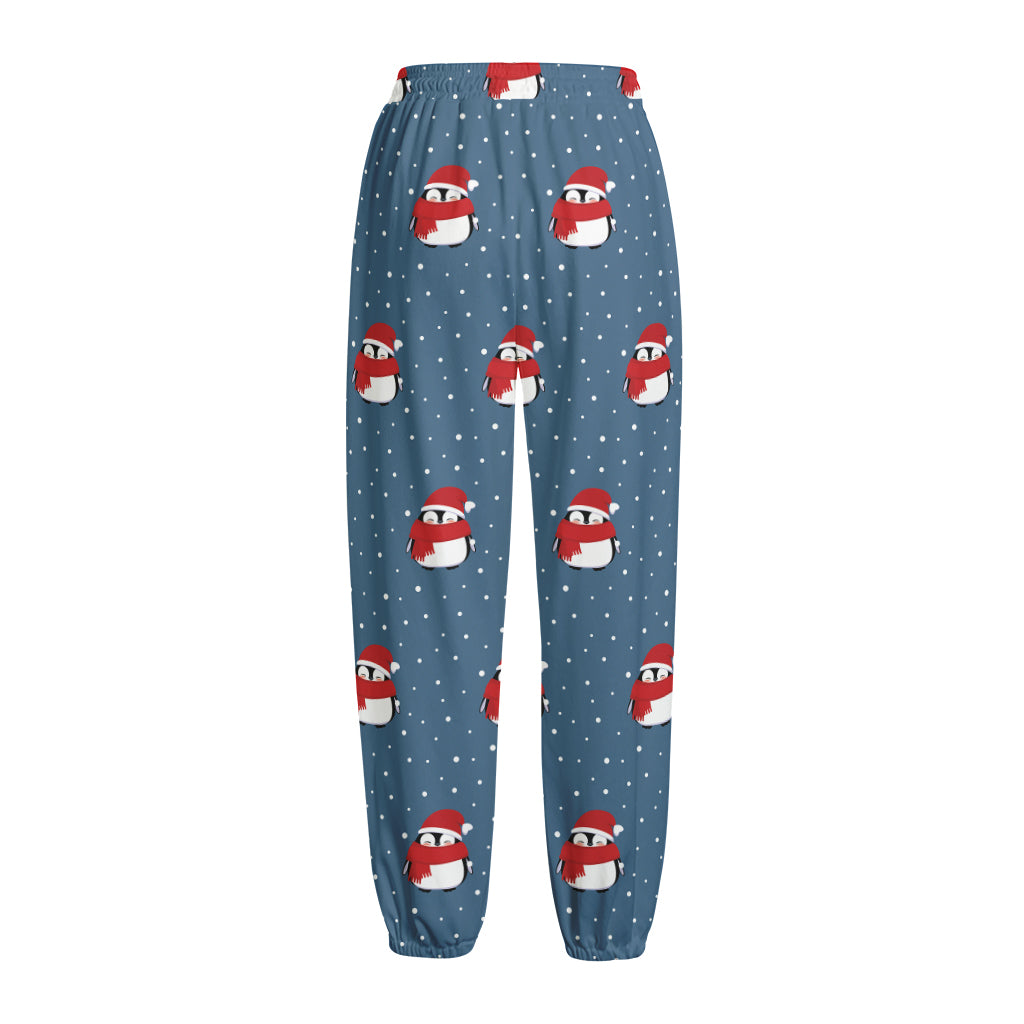 Christmas Snowy Penguin Pattern Print Fleece Lined Knit Pants