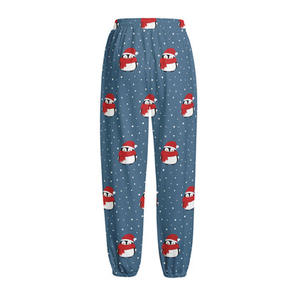 Christmas Snowy Penguin Pattern Print Fleece Lined Knit Pants