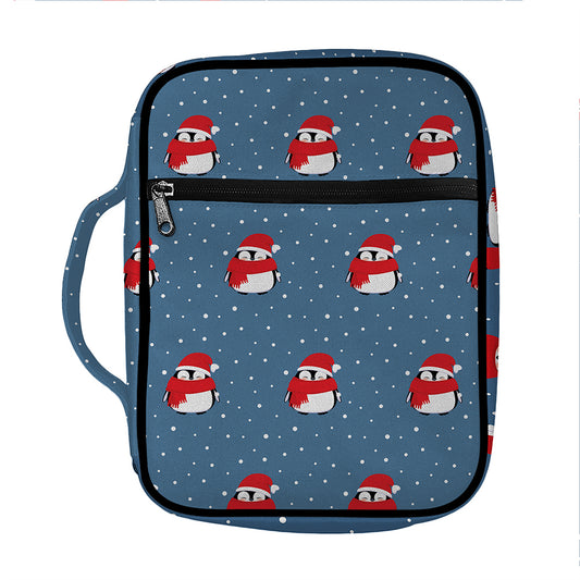 Christmas Snowy Penguin Pattern Print Front Pocket Bible Bag
