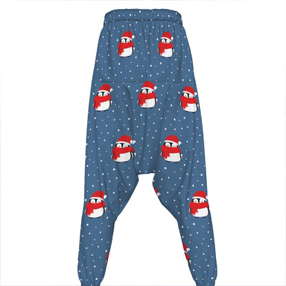 Christmas Snowy Penguin Pattern Print Hammer Pants
