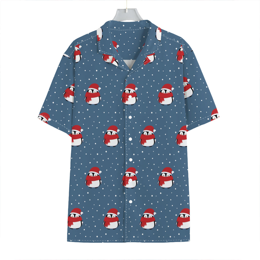 Christmas Snowy Penguin Pattern Print Hawaiian Shirt