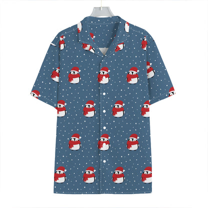 Christmas Snowy Penguin Pattern Print Hawaiian Shirt