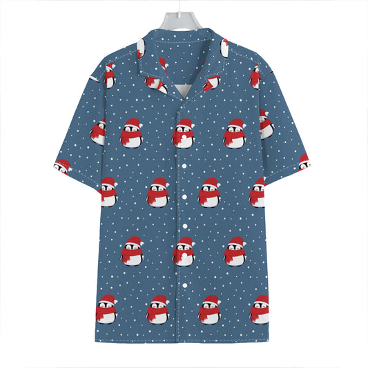 Christmas Snowy Penguin Pattern Print Hawaiian Shirt