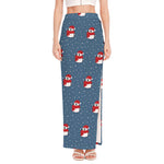 Christmas Snowy Penguin Pattern Print High Slit Maxi Skirt