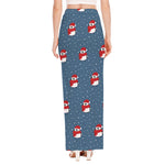 Christmas Snowy Penguin Pattern Print High Slit Maxi Skirt