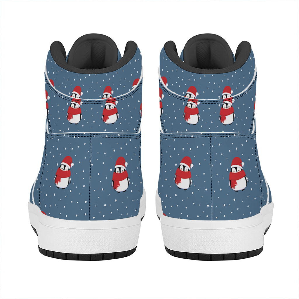 Christmas Snowy Penguin Pattern Print High Top Leather Sneakers