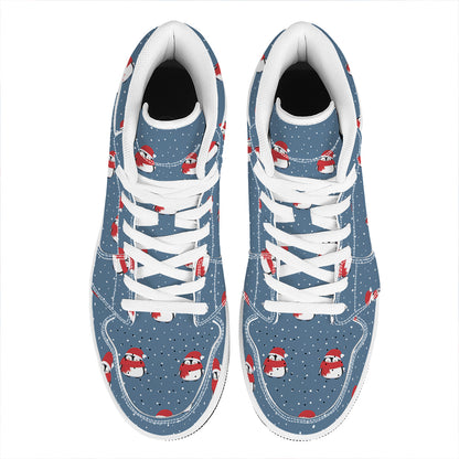 Christmas Snowy Penguin Pattern Print High Top Leather Sneakers