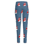 Christmas Snowy Penguin Pattern Print High-Waisted Pocket Leggings