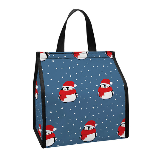 Christmas Snowy Penguin Pattern Print Insulated Lunch Tote