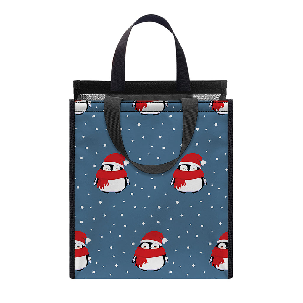 Christmas Snowy Penguin Pattern Print Insulated Lunch Tote
