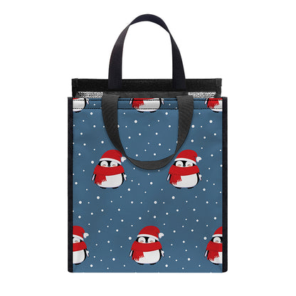 Christmas Snowy Penguin Pattern Print Insulated Lunch Tote