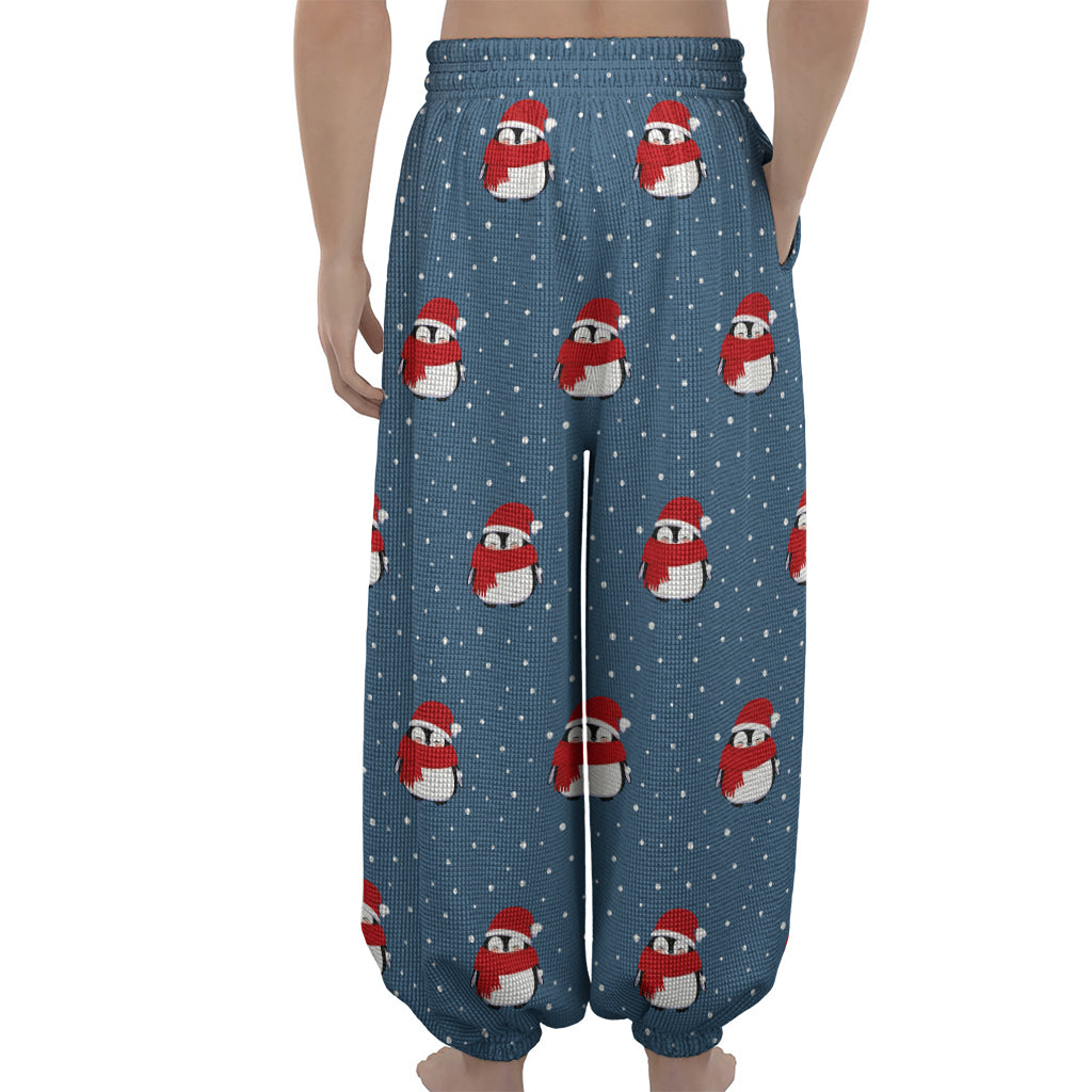 Christmas Snowy Penguin Pattern Print Lantern Pants