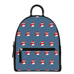 Christmas Snowy Penguin Pattern Print Leather Backpack