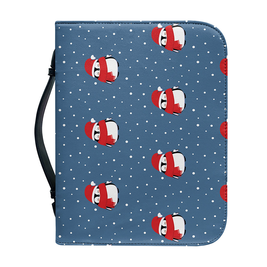 Christmas Snowy Penguin Pattern Print Leather Bible Cover