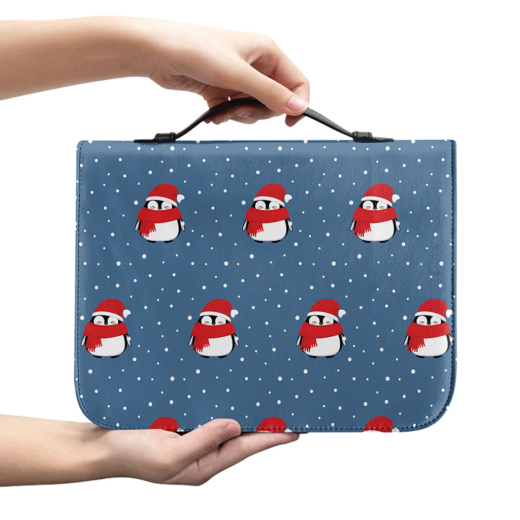 Christmas Snowy Penguin Pattern Print Leather Bible Cover