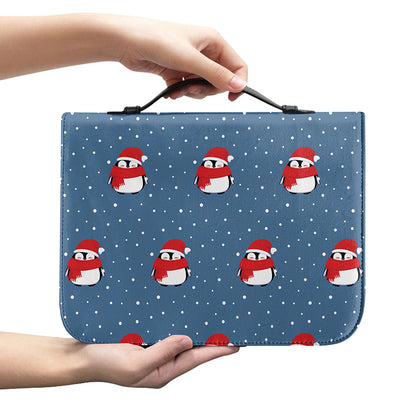 Christmas Snowy Penguin Pattern Print Leather Bible Cover