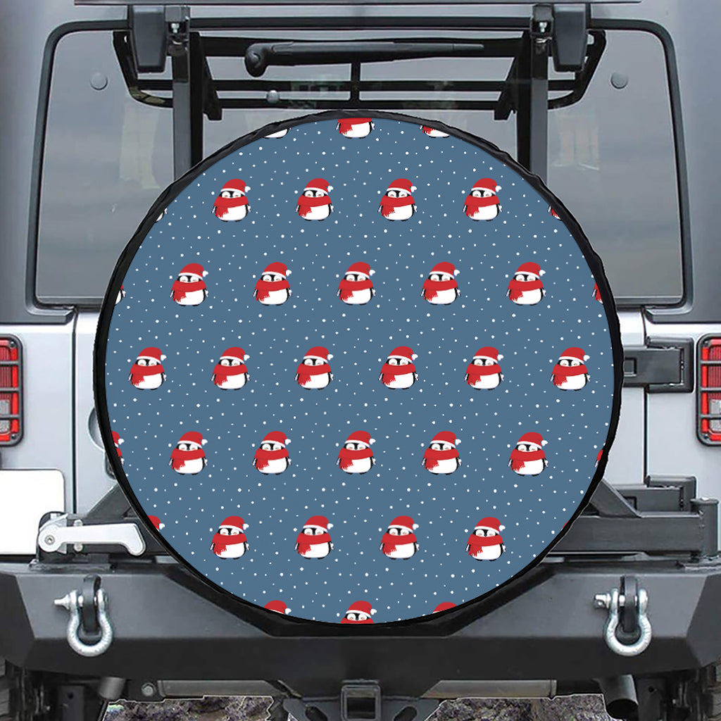 Christmas Snowy Penguin Pattern Print Leather Spare Tire Cover