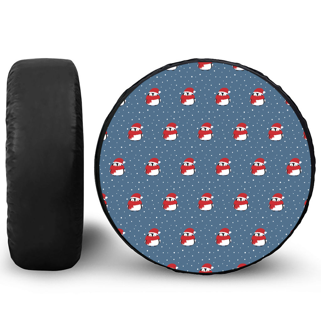 Christmas Snowy Penguin Pattern Print Leather Spare Tire Cover
