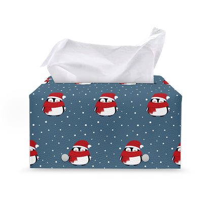 Christmas Snowy Penguin Pattern Print Leather Tissue Box Cover
