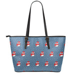 Christmas Snowy Penguin Pattern Print Leather Tote Bag