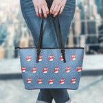 Christmas Snowy Penguin Pattern Print Leather Tote Bag