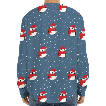 Christmas Snowy Penguin Pattern Print Long Sleeve Baseball Jersey