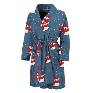 Christmas Snowy Penguin Pattern Print Men's Bathrobe