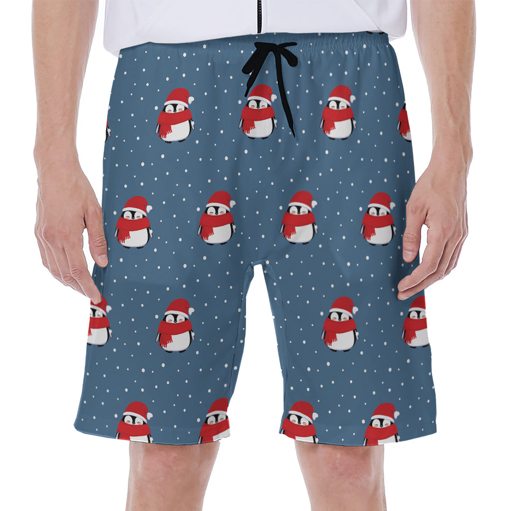 Christmas Snowy Penguin Pattern Print Men's Beach Shorts