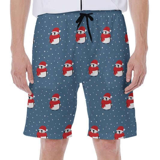 Christmas Snowy Penguin Pattern Print Men's Beach Shorts