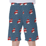 Christmas Snowy Penguin Pattern Print Men's Beach Shorts