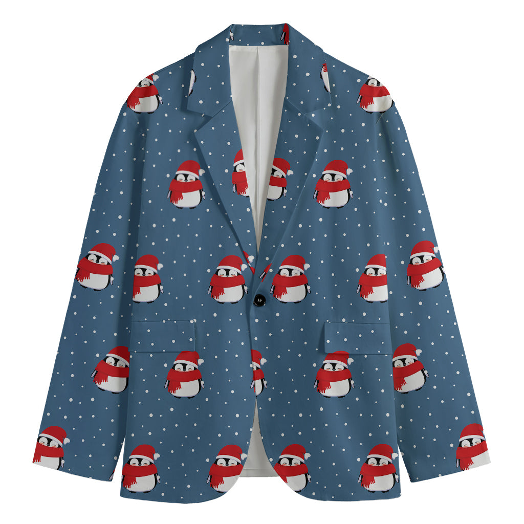 Christmas Snowy Penguin Pattern Print Men's Blazer