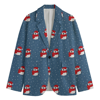 Christmas Snowy Penguin Pattern Print Men's Blazer