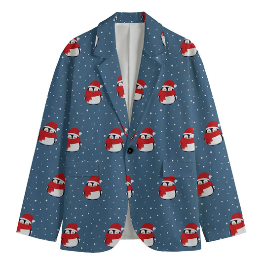 Christmas Snowy Penguin Pattern Print Men's Blazer