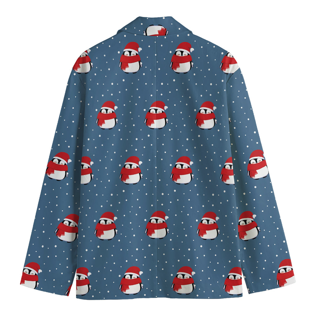 Christmas Snowy Penguin Pattern Print Men's Cotton Blazer