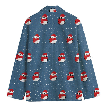 Christmas Snowy Penguin Pattern Print Men's Cotton Blazer