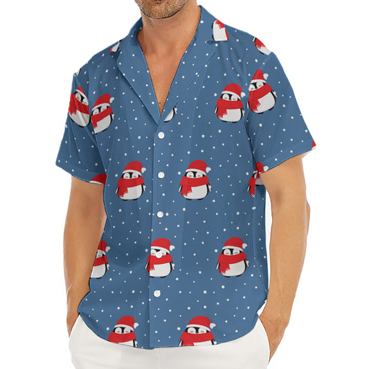 Christmas Snowy Penguin Pattern Print Men's Deep V-Neck Shirt