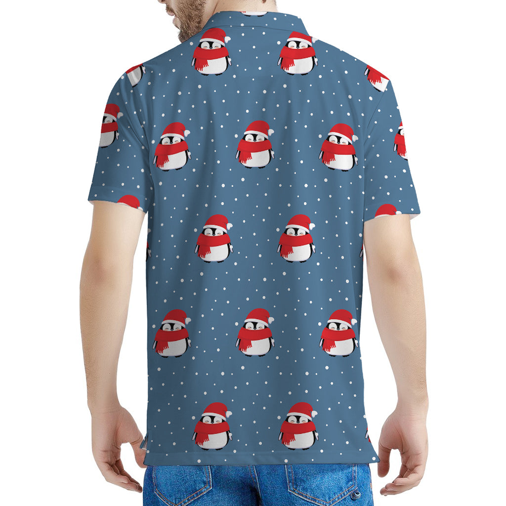 Christmas Snowy Penguin Pattern Print Men's Polo Shirt