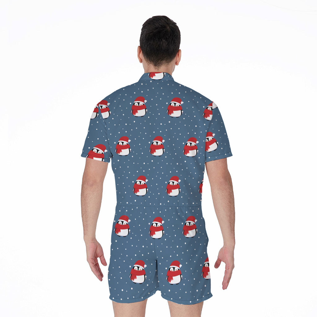 Christmas Snowy Penguin Pattern Print Men's Rompers