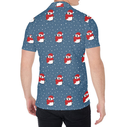 Christmas Snowy Penguin Pattern Print Men's Shirt